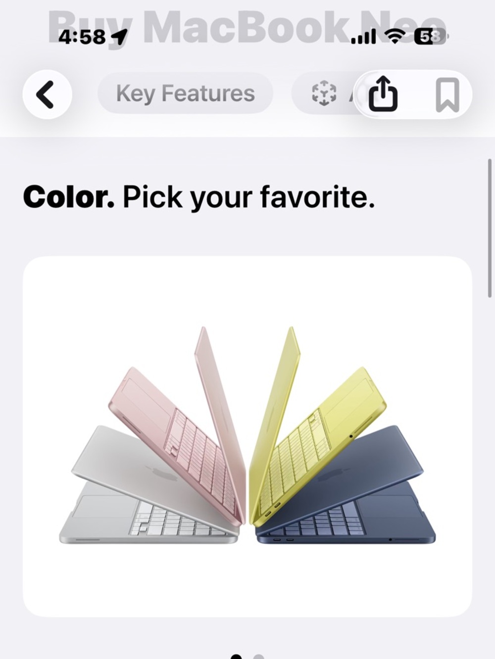 Apple MacBook Neo in White, Pink, Yellow, and Blue Accents
